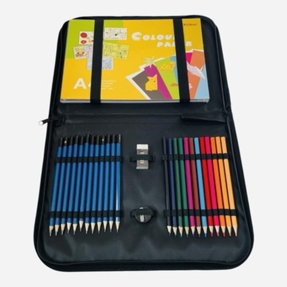 LUCYCAZ Drawing Pencil Kit Art Supplies Travel Sketch Set with Pads & Case NIP